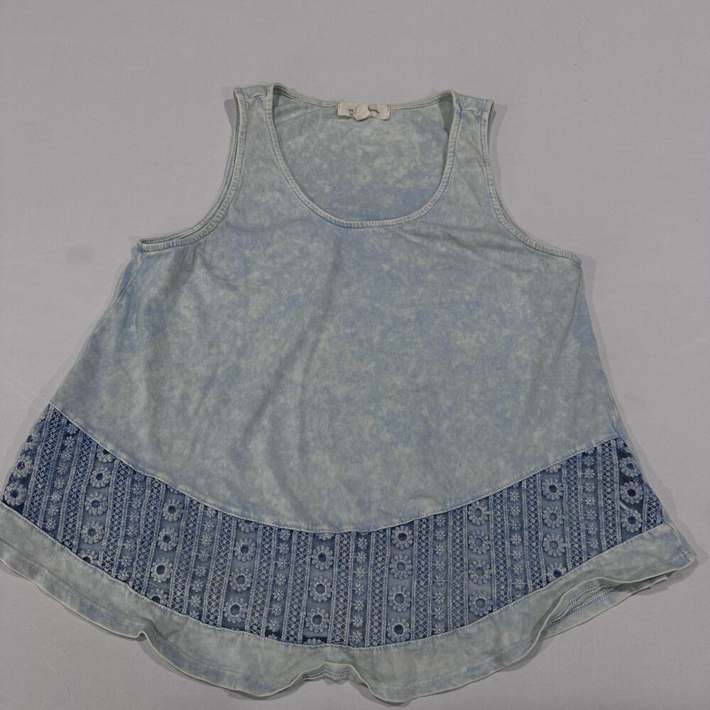Painted Threads Tank L Blue Floral Tunic Scoop Neck 100% Cotton Boho Prairie